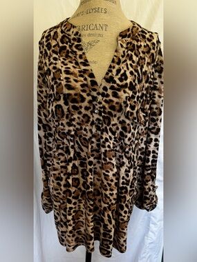 Cocomo Women’s Button Front Blouse in Cheetah Print Sz 3X